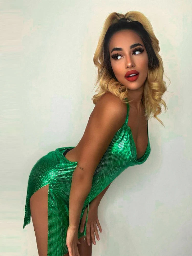 Midnight Shimmer Halter Dress